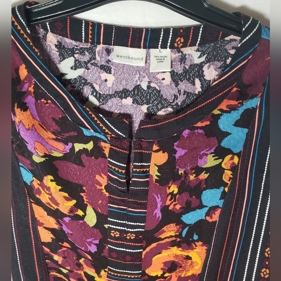 Westbound Multicolored Fall Bohemian Peasant Long Sleeve Shirt Sz L - Picture 3 of 10